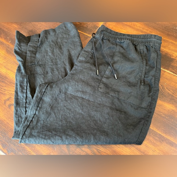 Athleta Retreat 100% Linen High Rise Wide Leg Pants Women’s Plus 2X Petite Black - Picture 4 of 13